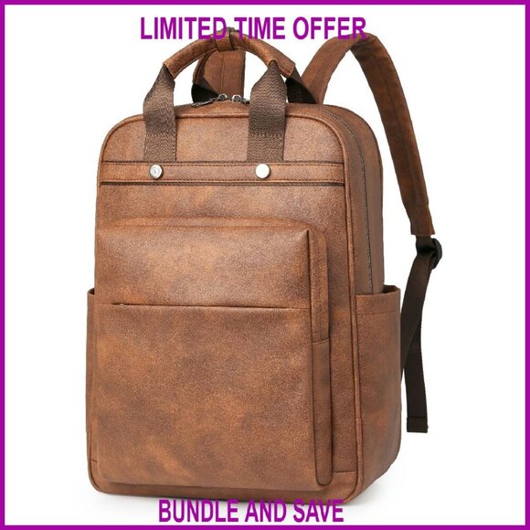 Leather Laptop Backpack for Women 15.6 Inch Work Travel College Bag main image 5
